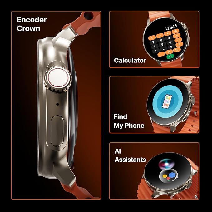 CrossBeats Aura Round 1.46″ Super AMOLED Smart Watch, Always On, Advanced AI ENC Bluetooth Calling