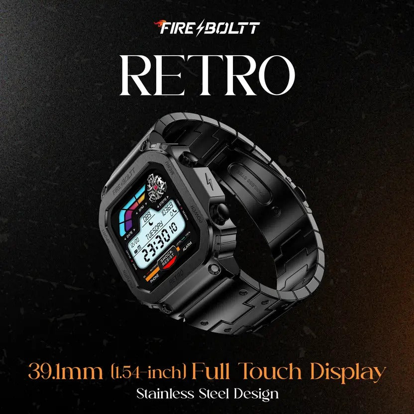 Fire-Boltt Retro 39.1mm (1.54) Display, Bluetooth call, Voice Assistance, Steel Straps Smartwatch