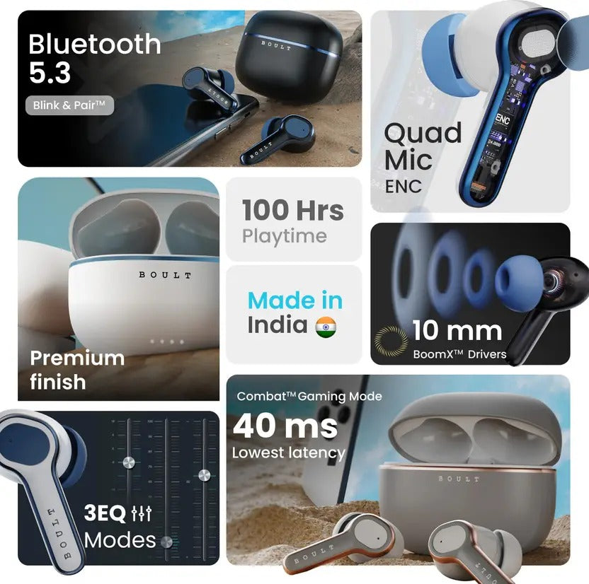 GOBOULT (previously Boult) Curve Buds Pro 100Hrs Battery, 4 Mic ENC, Low Latency, 5.3v Bluetooth