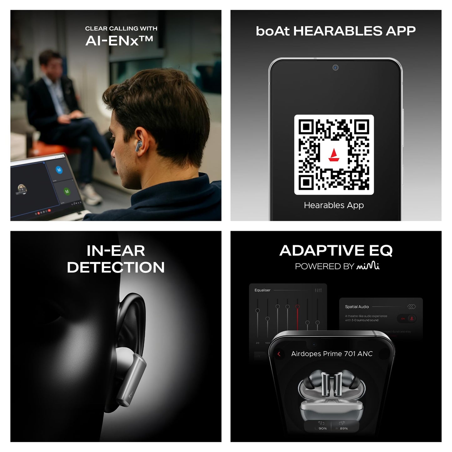 boAt Nirvana Lucid w/ 32 dB ANC, Multi-Point Connectivity, in-Ear Detection, 60HRS Playback, Hearables App, 4 Mics ENx, IPX5 Truly Wireless in Ear Earbuds, TWS Ear Buds