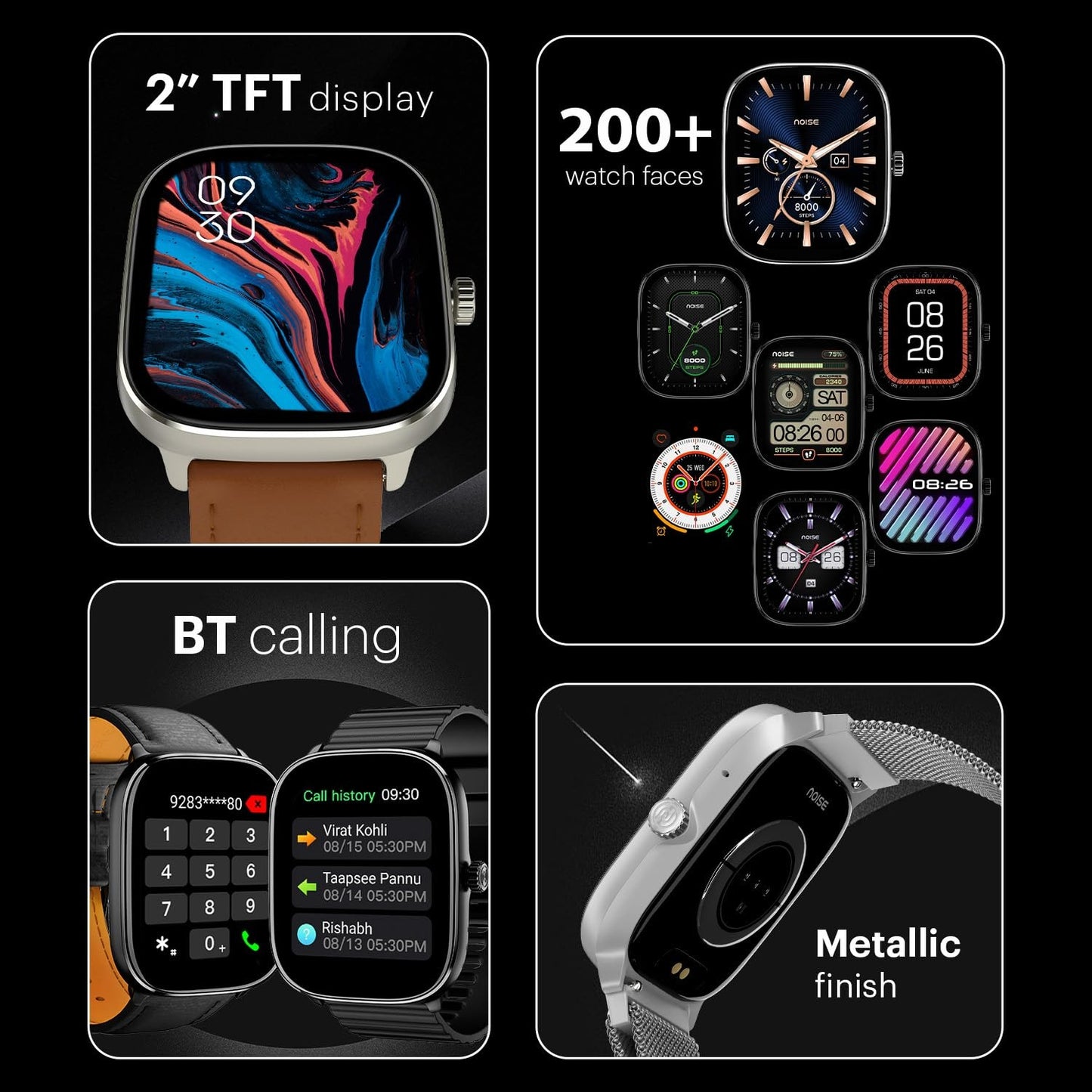 Noise Quad Call 1.81" Display, Bluetooth Calling Smart Watch, AI Voice Assistance, 160+Hrs Battery Life, Metallic Build, in-Built Games, 100 Sports Modes, 100+ Watch Faces
