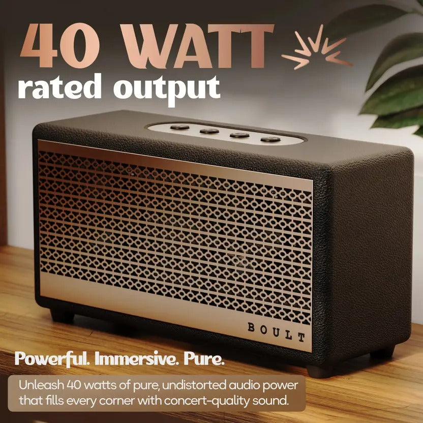 GOBOULT (previously Boult)RetroAmp X40 Dual Drivers, 40W Power, Classic Rugged Leather 40 W Bluetooth Home Audio Speaker