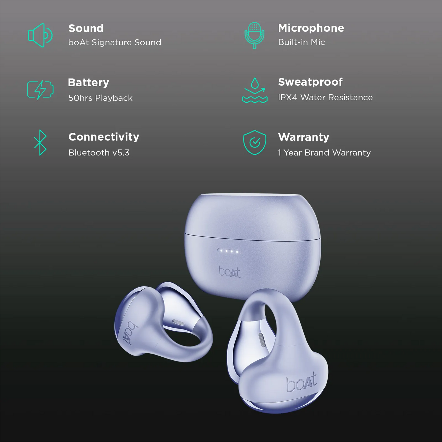 boAt Airdopes Loop OWS Earbuds w/Clip-On Fit, Air Conduction Tech, 50HRS Battery, 4Mics ENx, Dual EQ Modes, 12mm Drivers, 40ms Latency,ASAP Charge,OWS Ear Buds Earphones