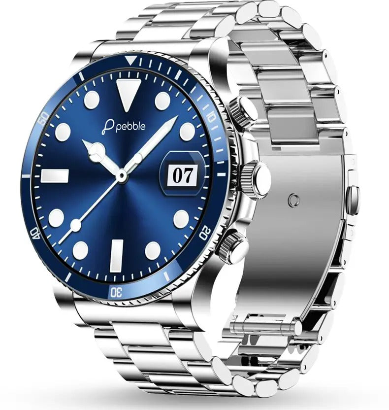 Pebble Chrome 1.52" HD Bezel-Less Display, Luxury Metal, BT Calling, Rotating Crown Smartwatch