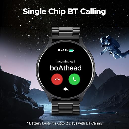 boAt Lunar Orb (Steel Black) w/ 1.45″ (3.6 cm) AMOLED Display, BT Calling, DIY Watch Face Studio, Coins, Crest App Health