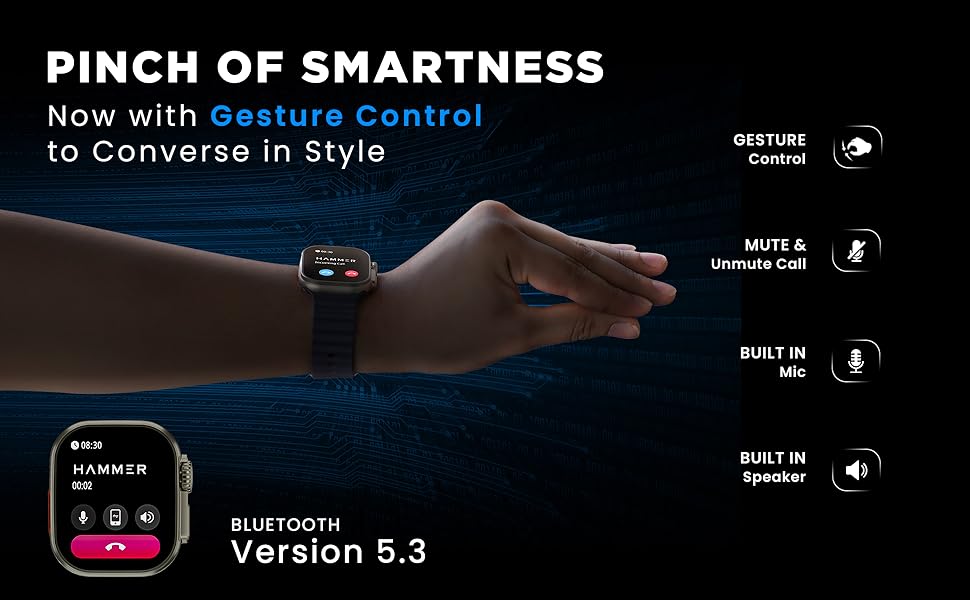 Hammer Active 2.0 Plus Bluetooth Calling Gesture Control Smartwatch