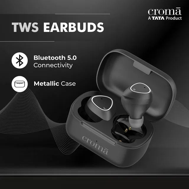 Croma TWS Earbuds with Noise Isolation (Sweat Resistant, 15 Hours Playback, Black)