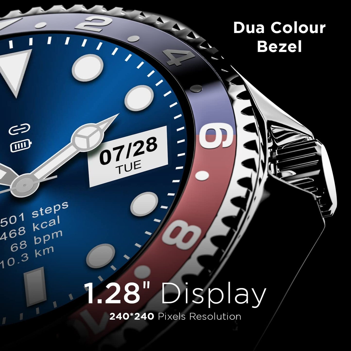 Fire-Boltt Quantum Luxury & Sporty Stainless Steel Smartwatch, 1.28" Bluetooth Calling, High Resolution of 240 * 240 Px & TWS Connection