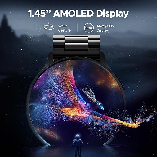 boAt Lunar Orb (Steel Black) w/ 1.45″ (3.6 cm) AMOLED Display, BT Calling, DIY Watch Face Studio, Coins, Crest App Health