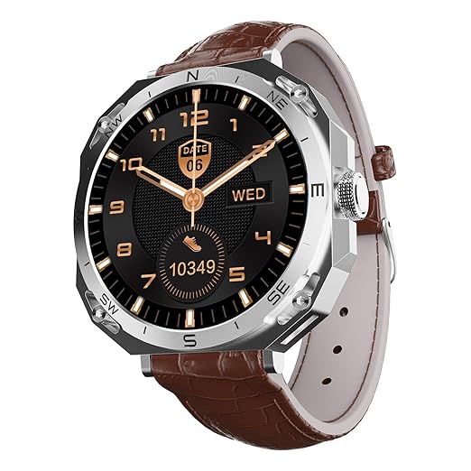 boAt Enigma Z20 (Brown leather) Smart Watch w/ 1.51" (3.8 cm) HD Display, Luxurious Metal Body Design