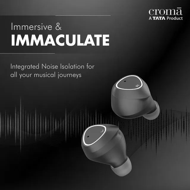 Croma TWS Earbuds with Noise Isolation (Sweat Resistant, 15 Hours Playback, Black)