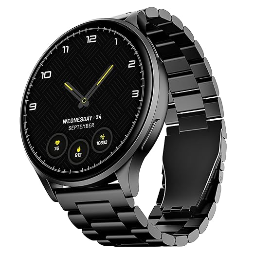 boAt Lunar Orb (Steel Black) w/ 1.45″ (3.6 cm) AMOLED Display, BT Calling, DIY Watch Face Studio, Coins, Crest App Health
