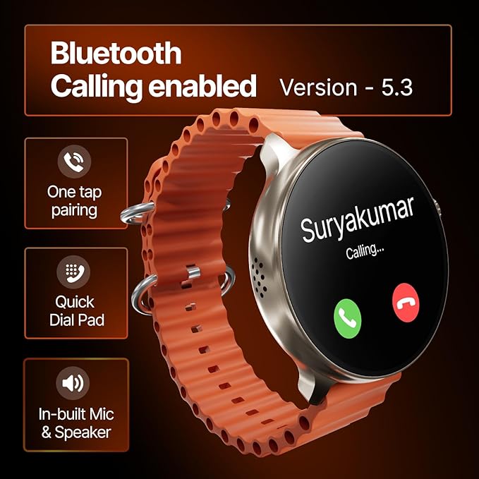 CrossBeats Aura Round 1.46″ Super AMOLED Smart Watch, Always On, Advanced AI ENC Bluetooth Calling