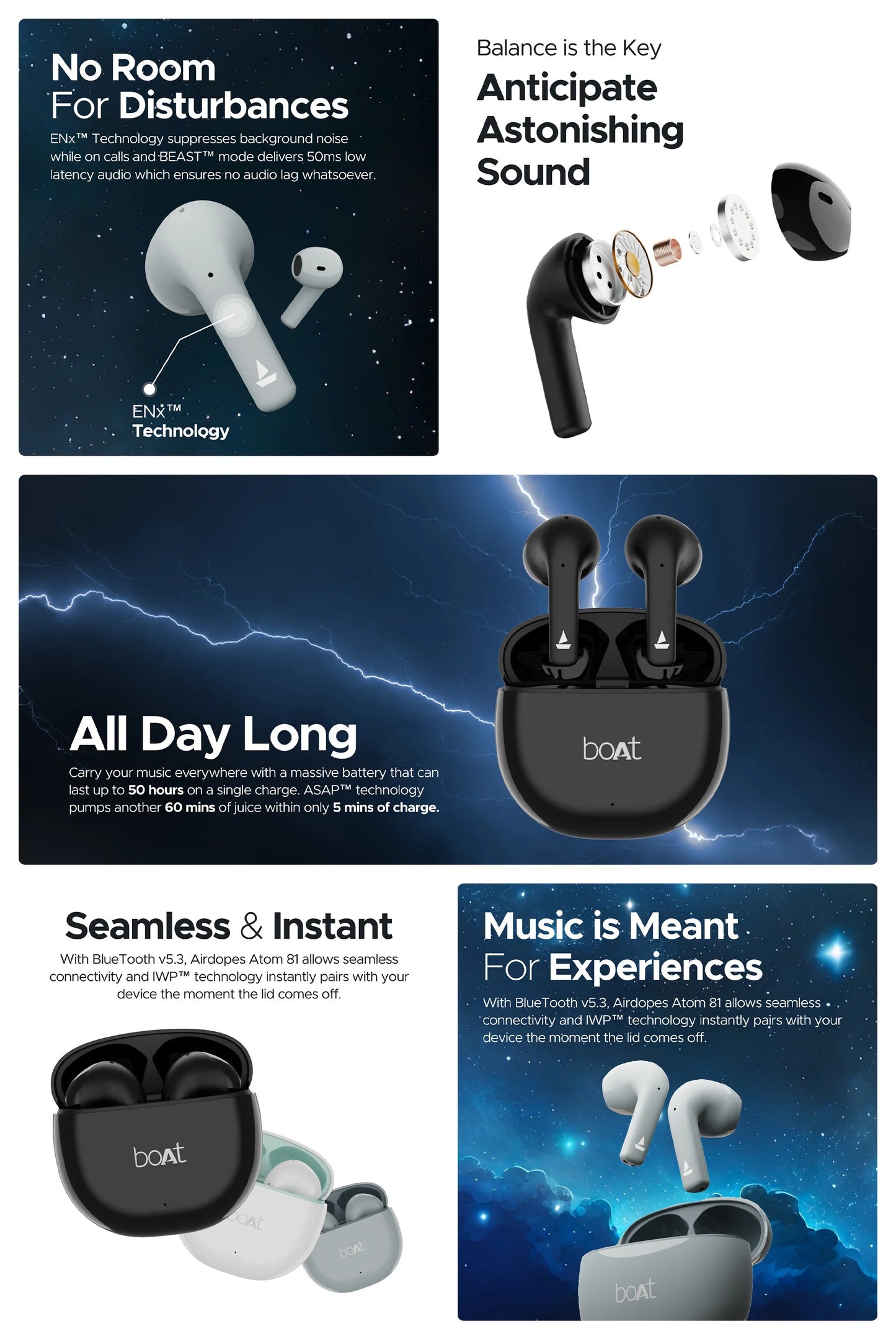 boAt Airdopes Atom 81 Truly Wireless in Ear True Wireless Earbuds W/Upto 50H Playtime, Quad Mics Enx Tech, 13MM Drivers,Super Low Latency(50Ms), ASAP Charge, BT V5.3