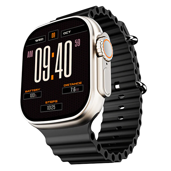 boAt Wave Genesis (Active Black) 1.96'' HD Display, BT Calling, Functional Crown & Metal Body Smartwatch