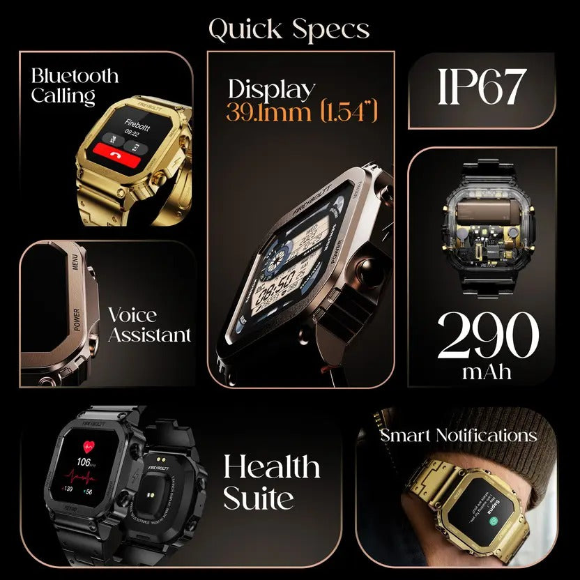 Fire-Boltt Retro 39.1mm (1.54) Display, Bluetooth call, Voice Assistance, Steel Straps Smartwatch