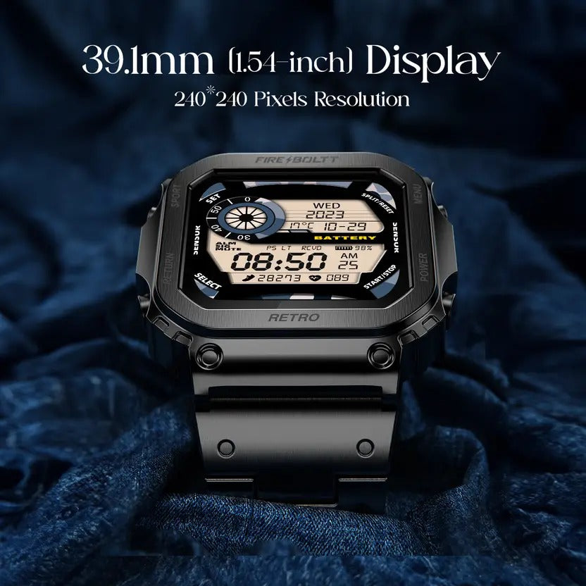 Fire-Boltt Retro 39.1mm (1.54) Display, Bluetooth call, Voice Assistance, Steel Straps Smartwatch
