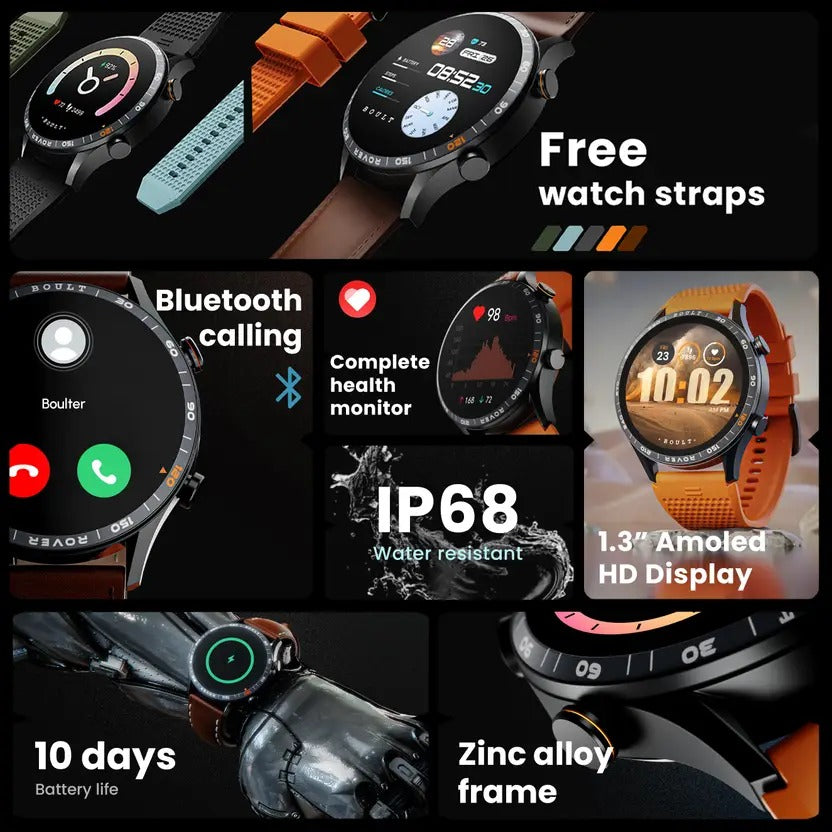 GOBOULT (previously Boult) Rover 1.3" HD AMOLED, Free Straps, Zinc Alloy Frame, 600Nits Smartwatch  (Classic Switch Strap, Free Size)