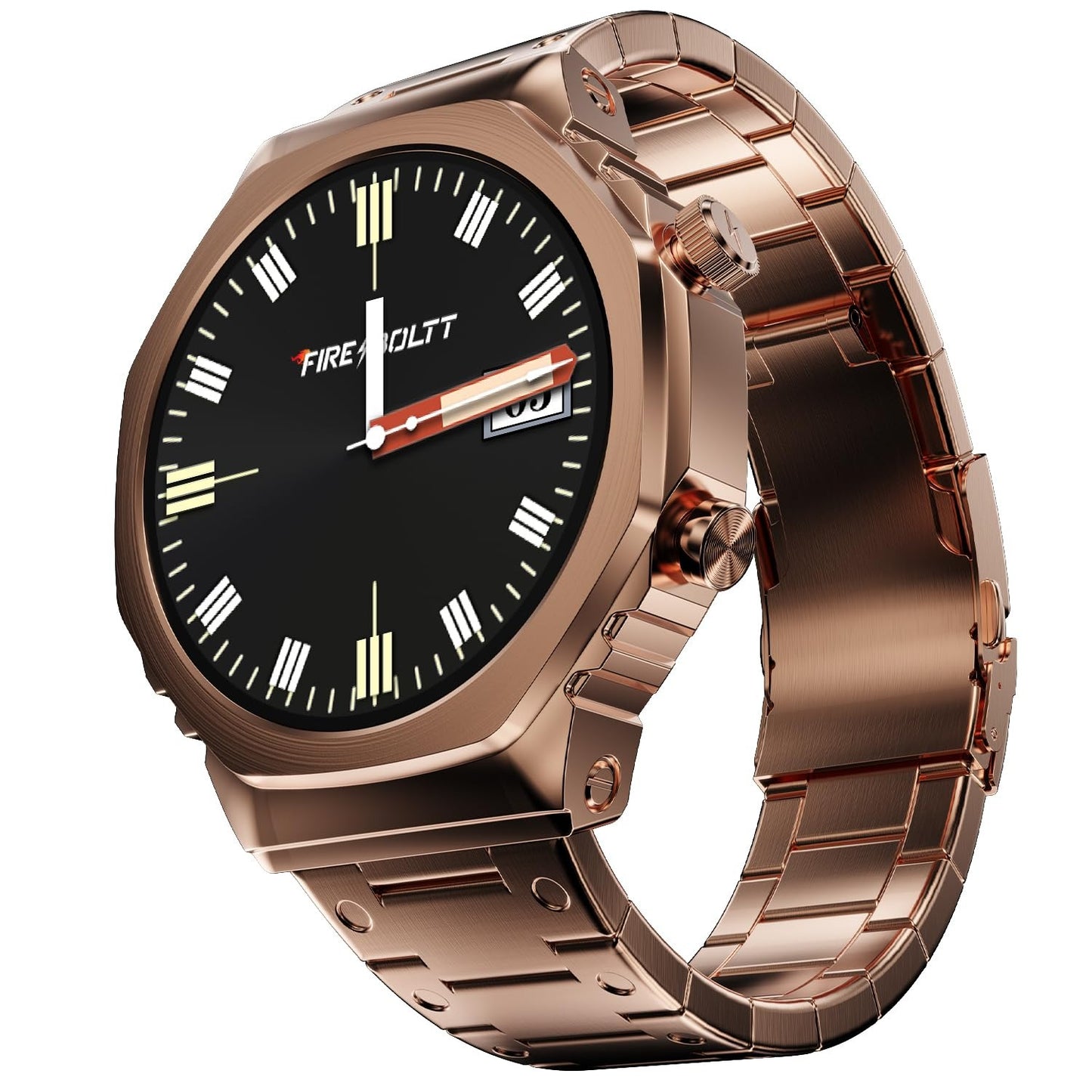 Fire-Boltt Onyx- 36.3mm AMOLED Always On Display Smart Watch, 466 * 466 High Resolution, Bluetooth Calling, Steel Design, IP67, 4GB Storage, 300+ Sports Modes, 130+ Watch Faces