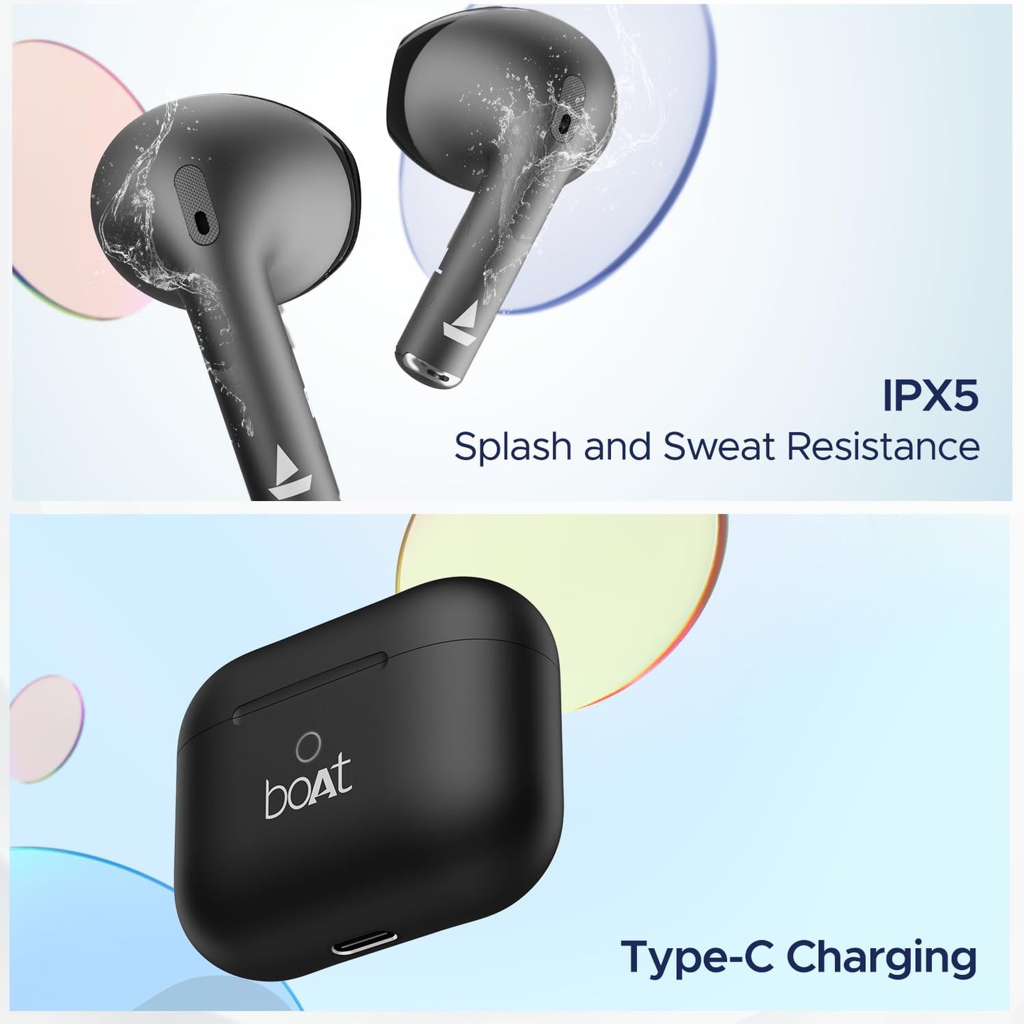 Boat Airdopes Joy, 35Hrs Battery, Fast Charge, IWP Tech, Low Latency, 2Mic ENx, Type-C Port, v5.3 Bluetooth Earbuds, TWS Ear Buds Wireless Earphones with mic