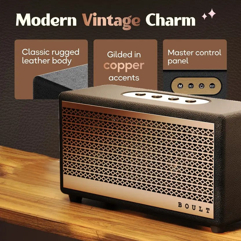 GOBOULT (previously Boult)RetroAmp X40 Dual Drivers, 40W Power, Classic Rugged Leather 40 W Bluetooth Home Audio Speaker