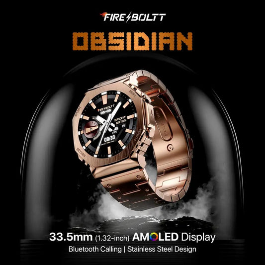 Fire-Boltt Obsidian 33.5mm (1.3 inch) AMOLED, Bluetooth Calling, Stainless Steel Design Smartwatch