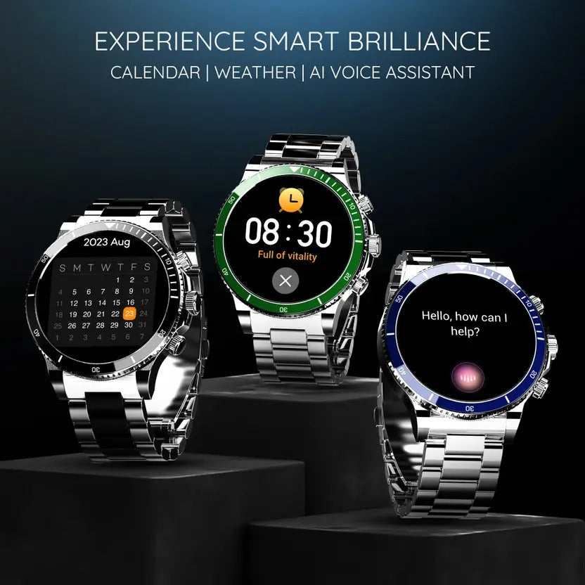 Pebble Chrome 1.52" HD Bezel-Less Display, Luxury Metal, BT Calling, Rotating Crown Smartwatch