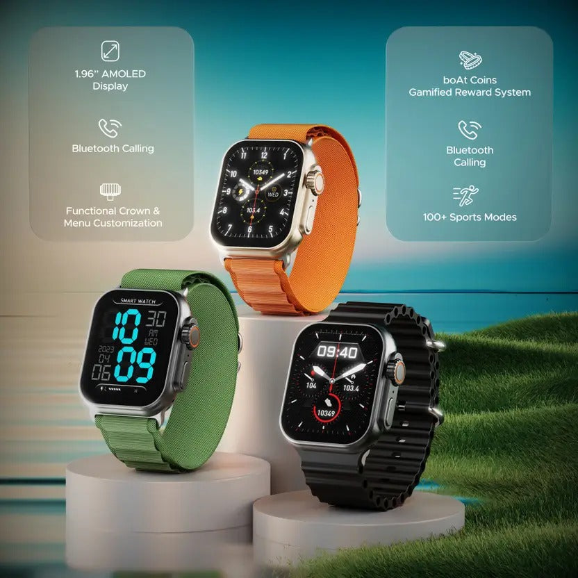 boAt Wave Genesis Pro w/ 1.96'' AMOLED Display,BT Calling,Functional Crown,boAt Coins Smartwatch